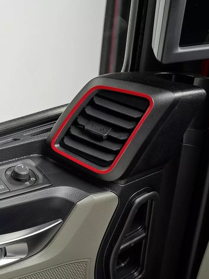 Striking red design detailing